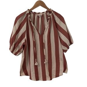 Knox Rose Striped Shirt Top Small Garnet and Cream